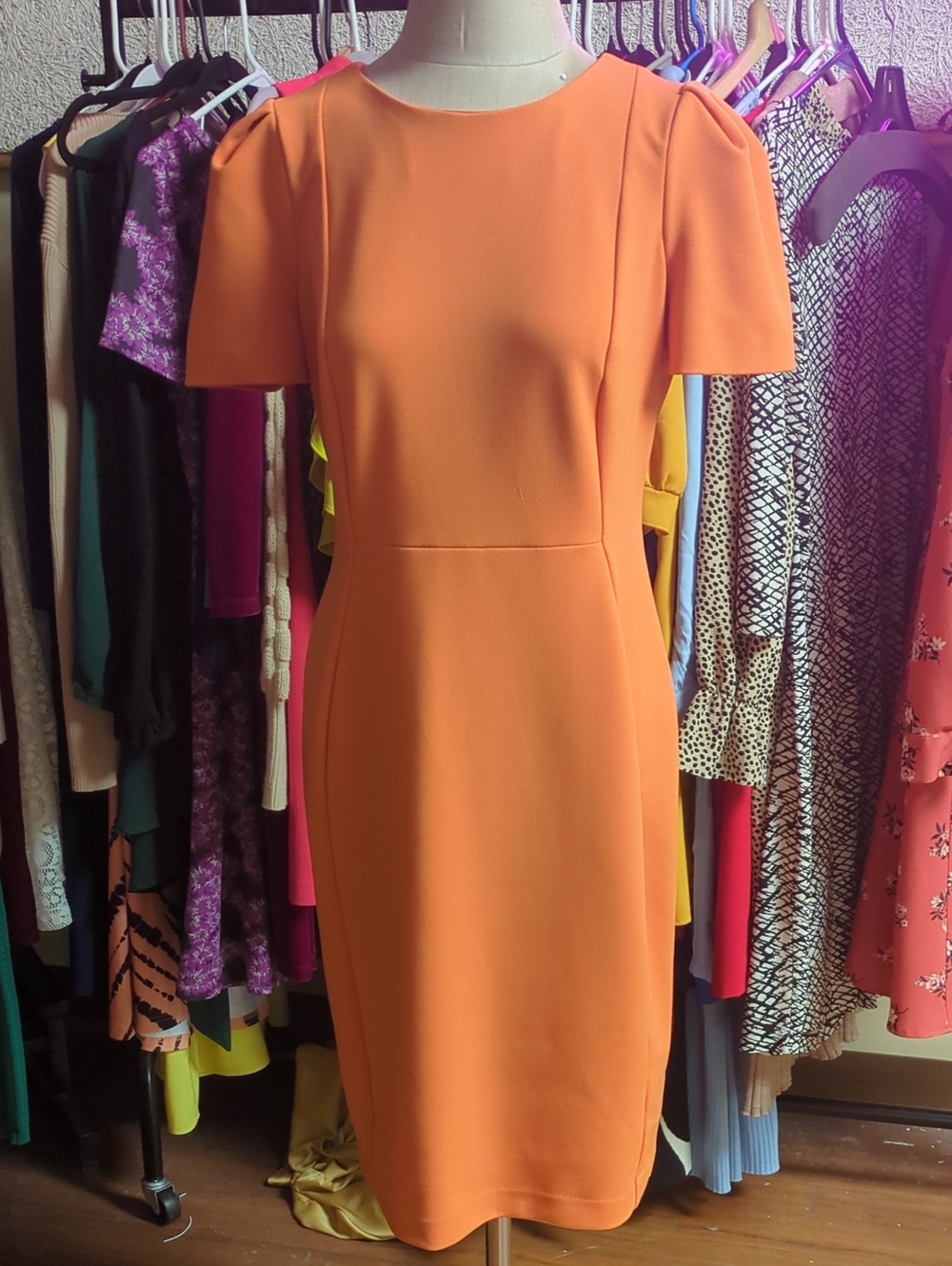 Calvin Klein Orange Short-Sleeve Midi Sheath Dress